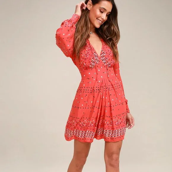 free people orange long sleeve dress Free People Rosalind Swit Dress Burnt Orange